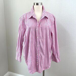 Chaps Womens Plus 3X Pink Striped‎ Button Up Shirt Long Sleeve Blouse Top